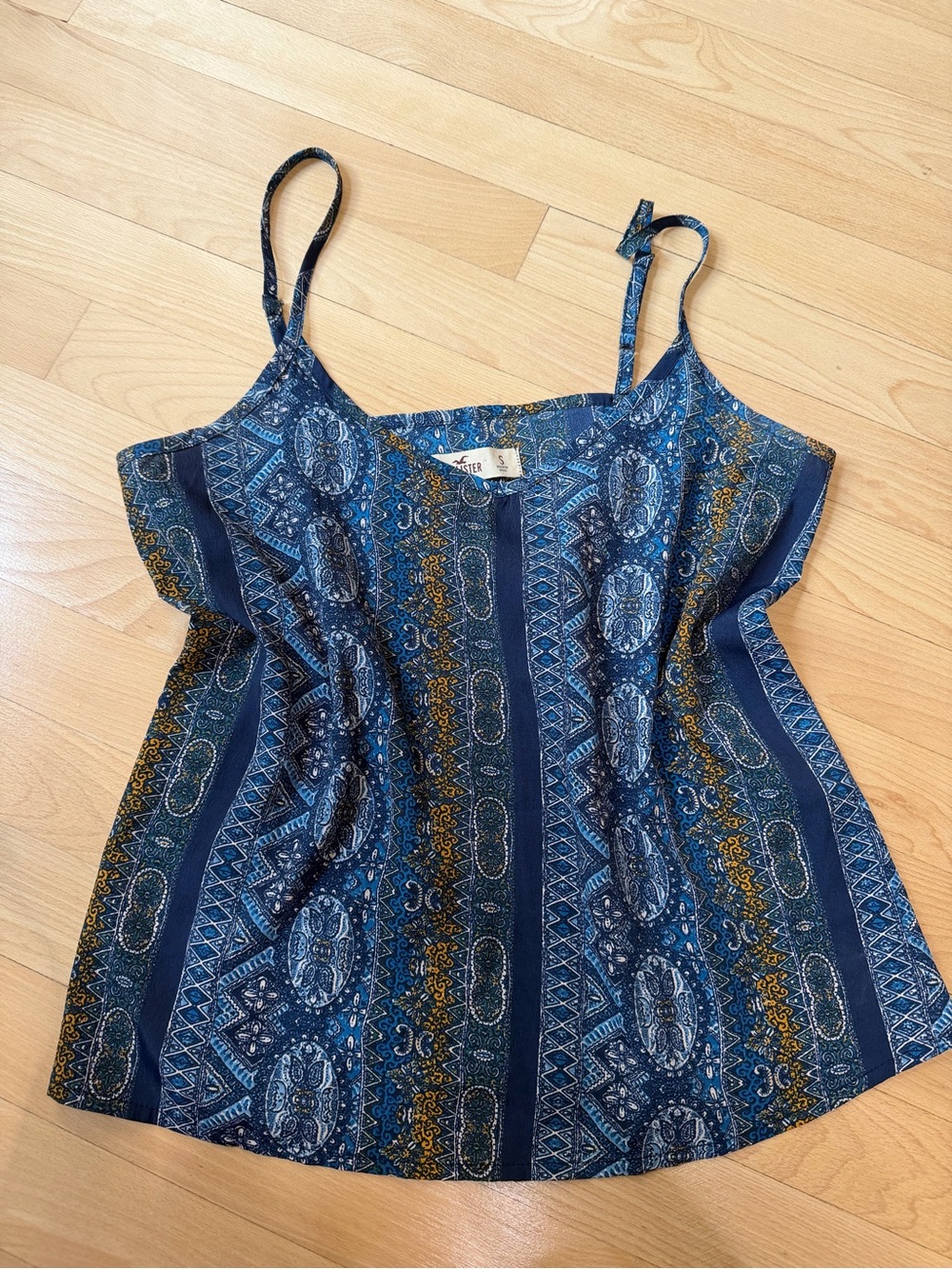 Blue Patterned Spaghetti Strap Tank Top - Women's